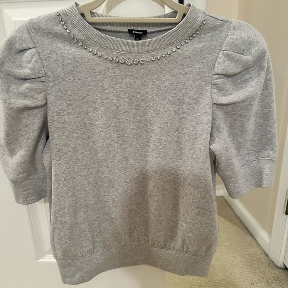 Express Light Gray Sweater with Rhinestone Detail - Picture 1 of 4